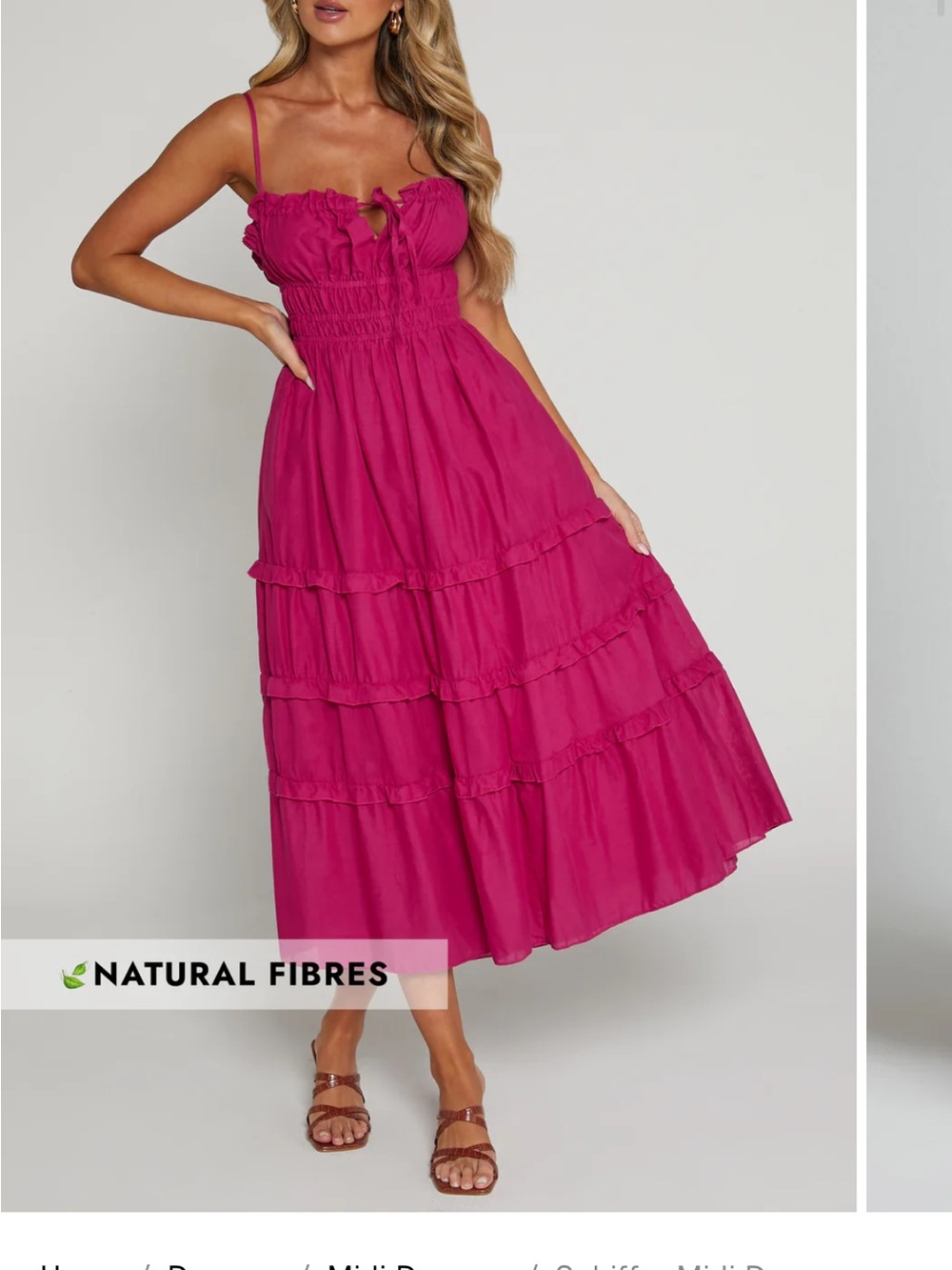 Showpo Fuchsia Tiered Midi Dress with Spaghetti Straps